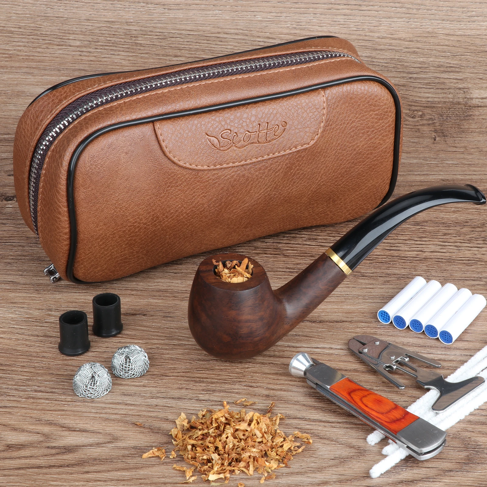 Smoking Pipe Scotte PU Leather Tobacco Smoking Pipe Bag for 2 pipes Portable Herb Tobacco Smoking Pipe Case Tools Accessories