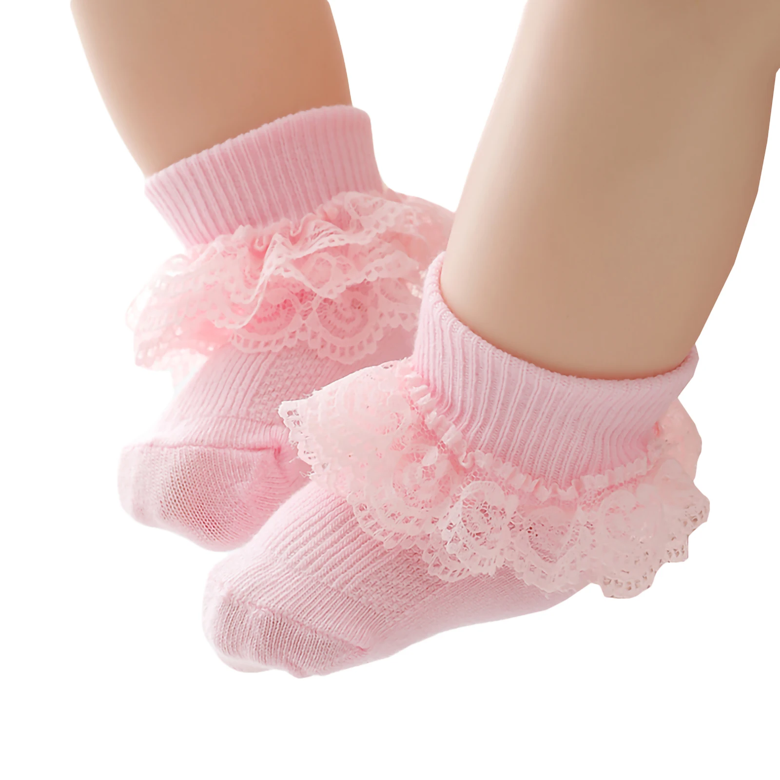 FOCUSNORM 0-12M Baby Girls Boys Socks 5 Colors Solid Cute Frilly Lace Flowers Birthday Gift Socks 5