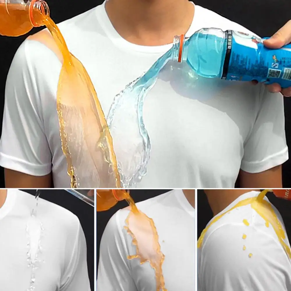 

Creative Hydrophobic Anti-Dirty Waterproof Solid Color Men T Shirt Soft Short Sleeve Quick Dry Top Breathable Wear Resistant Tee