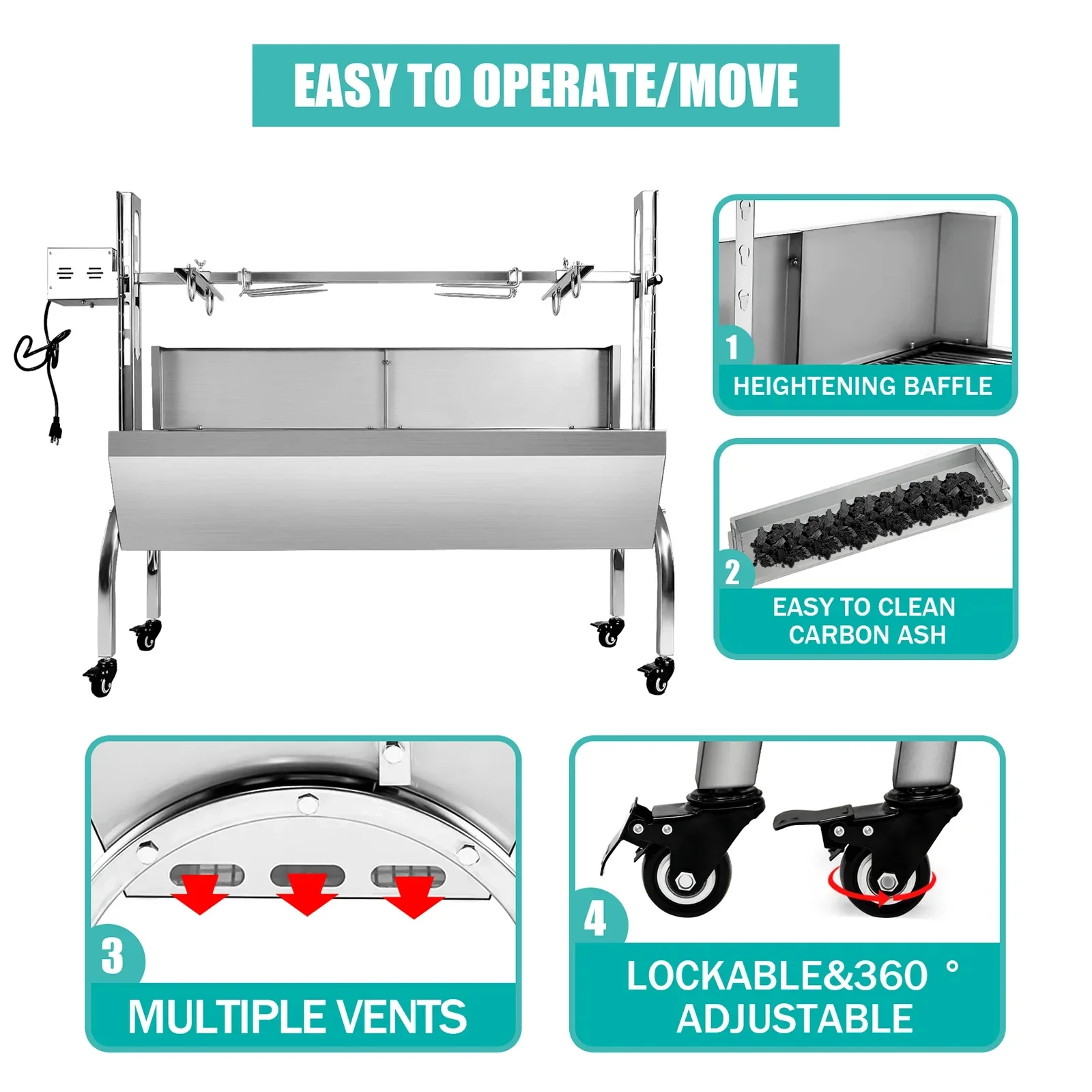 80KG BBQ Pig Lamb Chicken Rotisserie Roaster Skewer Roast Grill Motor Smoke Free and Roaster Grills 4
