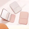Desktop Makeup Mirror Solid Color PU Leather Simple Portable Handheld Makeup Mirror Foldable Student Compact Cute Pocket Mirror 4