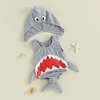 Halloween Baby Shark Costume Rompers Infant Boys Girls Mouth Print Sleeveless Bodysuit with Hat 2