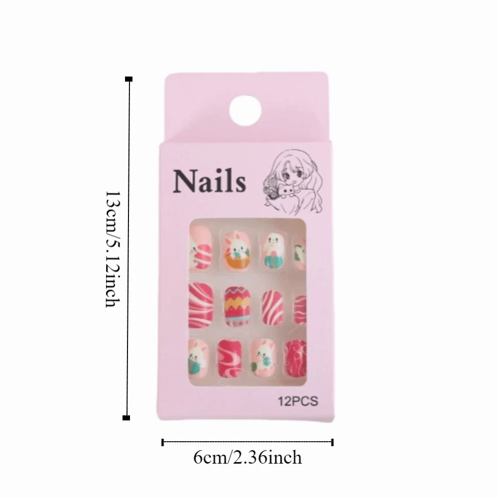 Snowflake Snowman Children Christmas False Nails Bunny Flower Short Square Shaped Kids Cartoon Fake Nails Nail Supplies