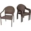 63490 Rhodos Cafe Stacking Chairs in Mocha All Weather Wicker Construction No Assembly Lightweight Indoor & Outdoor Set of 4 3
