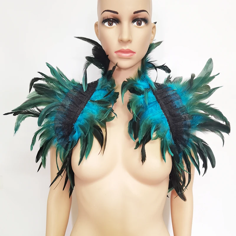 

Lace Feather Shawl Gothic Fake Collar Victorian Shoulder Wrap Cape With Ribbon Ties Lady Scarf Stage Performance Wedding Party