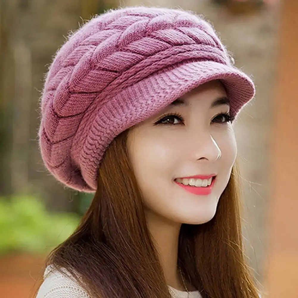 

Knitted Hat Warm Flat Brim Faux Rabbit Fur Winter Hat Beanies Women's Hat Winter Cap Autumn Winter Baggy Beret Beanies Skullies