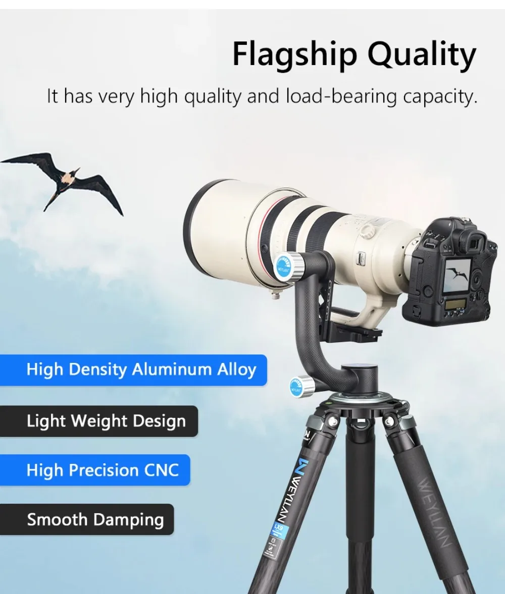 Professional Gimbal Tripod Head Telephoto Lens 720 Panoramic Gimbal Head for Bir