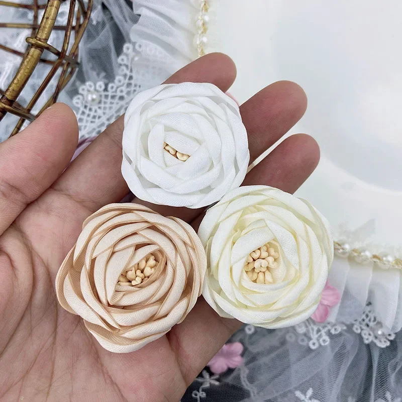 Satin Fabric Flower DIY Corsage Shoe Flower Handhold Rose Hanbok Lolita Skirt Hair Accessories Headpiece Accessories Sewing