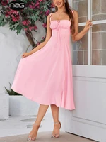 NewAsia Summer Sweet Solid Sleeveless Long Dress Women Fashion Bandage Camisole Dresses Padded Boned Robe Elegant Party Vestidos