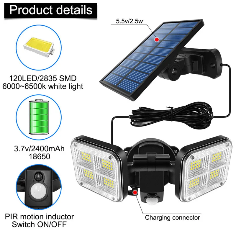 

COB LED Solar Powered Light Outdoors PIR Motion Sensor Sunlight Waterproof Wall Emergency Street Security Lamp for Garden