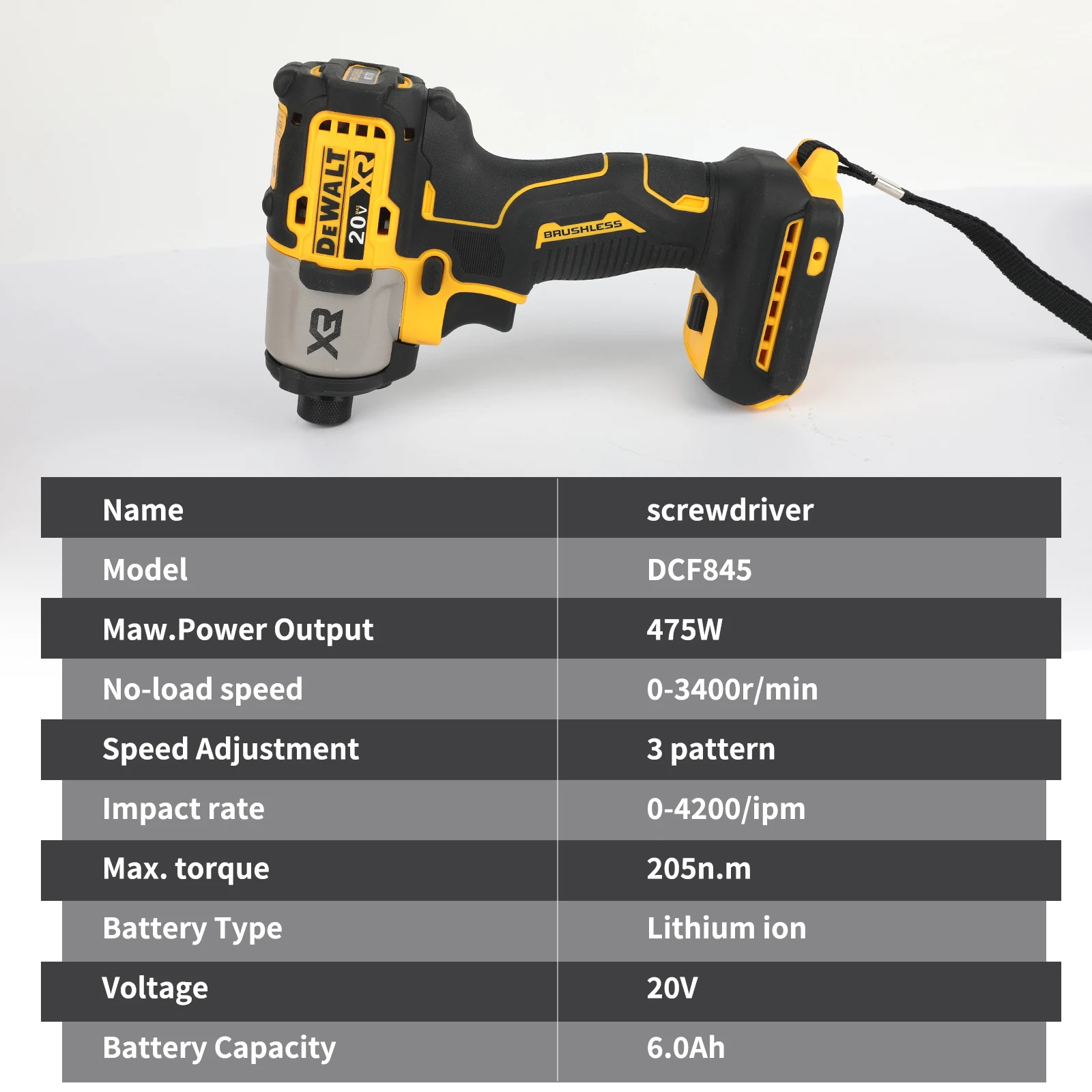 DEWALT DCF845 20V 리튬 임팩트 드라이버 4200IPM 3가변 속도 LED 조명 전동 공구 프레이밍 금속 볼트 고정용