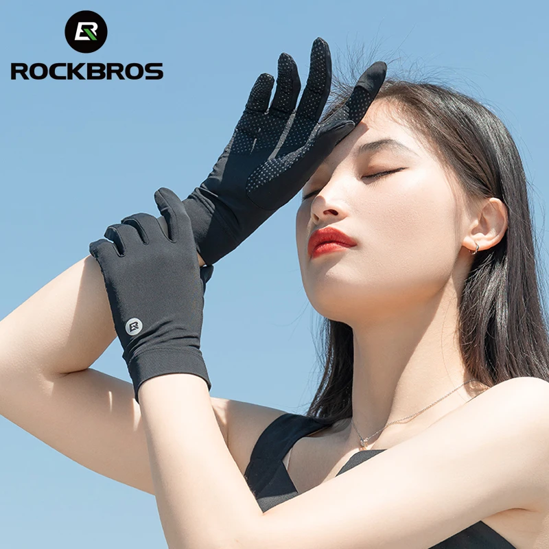 

ROCKBROS UPF50+ Summer Sunscreen Gloves Women Men Riding Cycling Fishing Gloves Anti UV Non-Slip Breathable Thin Driving Gloves