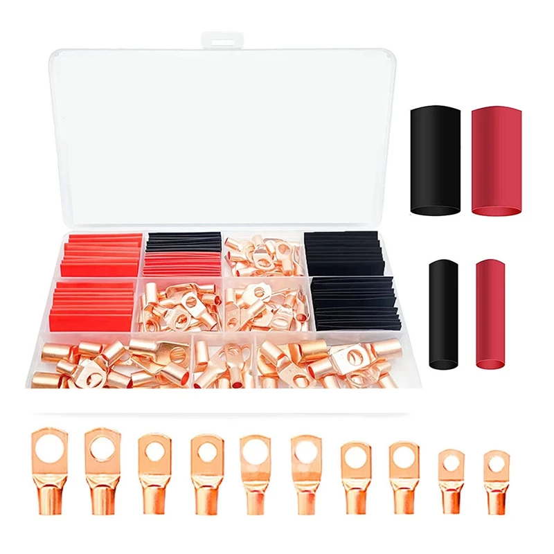 150Pcs Battery Cable Ends Awg Gauge Wire Connectors 74 Pcs Battery Terminal +76Pcs Heat Shrink Tubing Kit