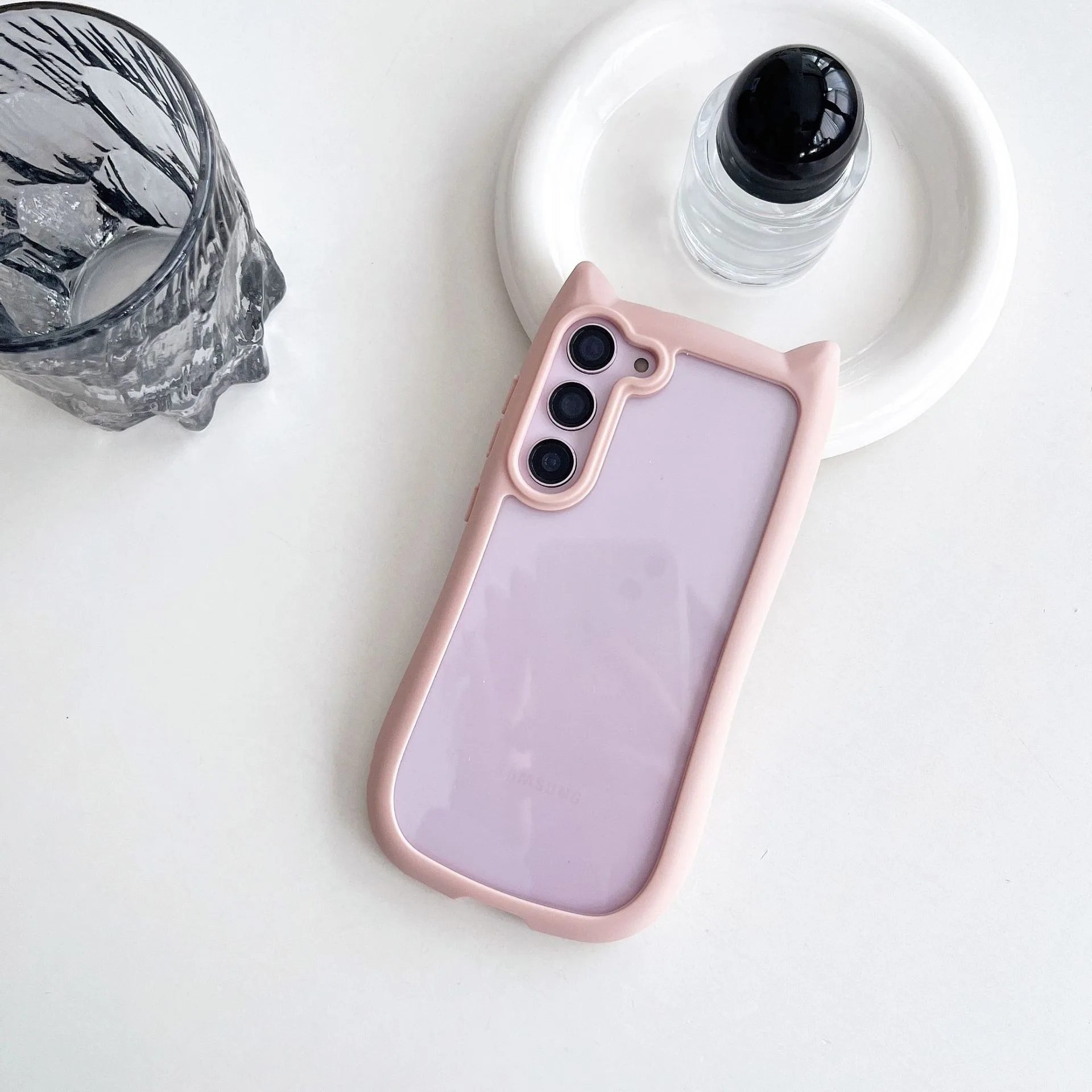 Cute 3D Cat Transparent Shockproof Bumper Case - Cartoon Ear Design