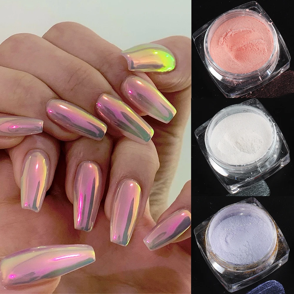Aurora Chrome Nail Powder White Pearl Pigment Mirror Effect Sfregamento Dust Irrigcent Pink Glitter Per Unghie Manicure Flake Ntcgh