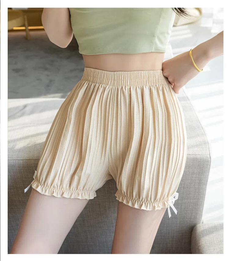Description Picture 6 of itemCute Lolita Bow Frilly Bloomers Safety Short Pants Women Solid Color Striped Safety Shorts Culottes Underwear Cotton Knickers