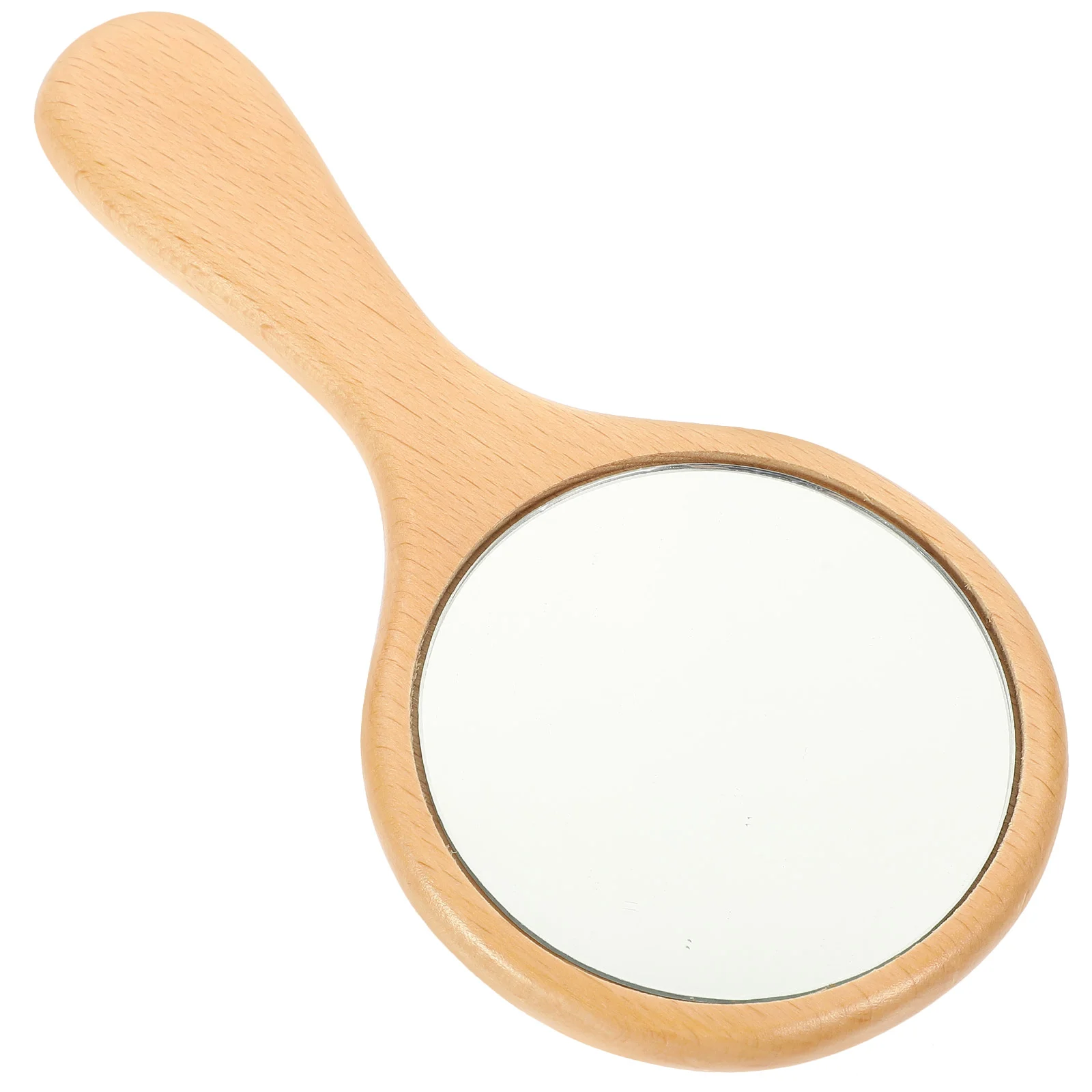 

Round Handle Mirror Travel Mirrors Decorative Makeup Glass Portable Handheld Wooden