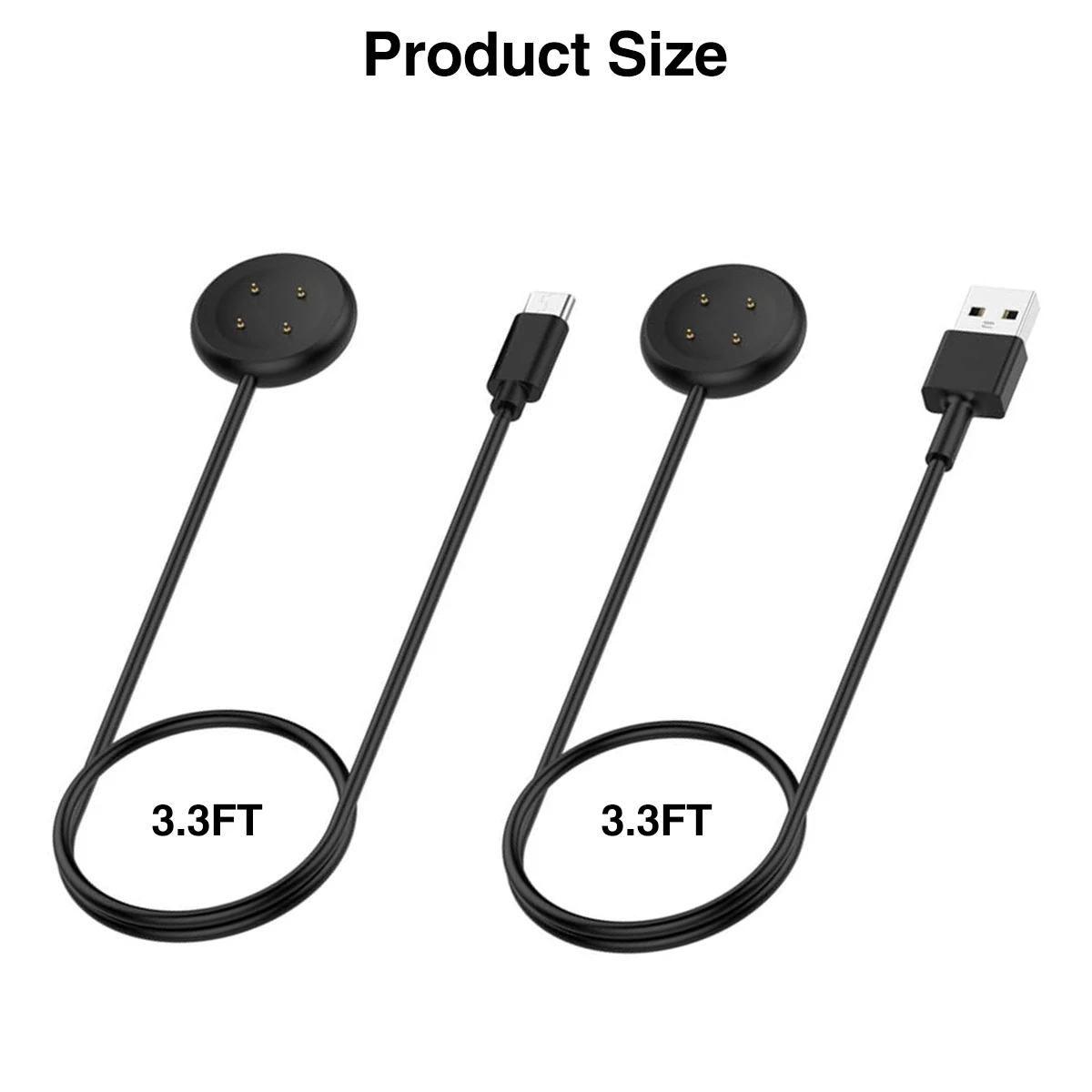 Magnetic USB-C Fast Charging Cable for Smartwatches - Black/White, 3.3Ft/1M