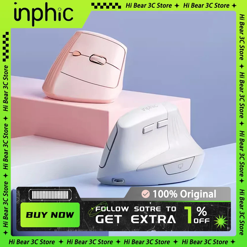 

Вертикальная беспроводная мышь inphic X9, Двухрежимная эргономичная игровая мышь с низким уровнем шума, для ПК, офиса
