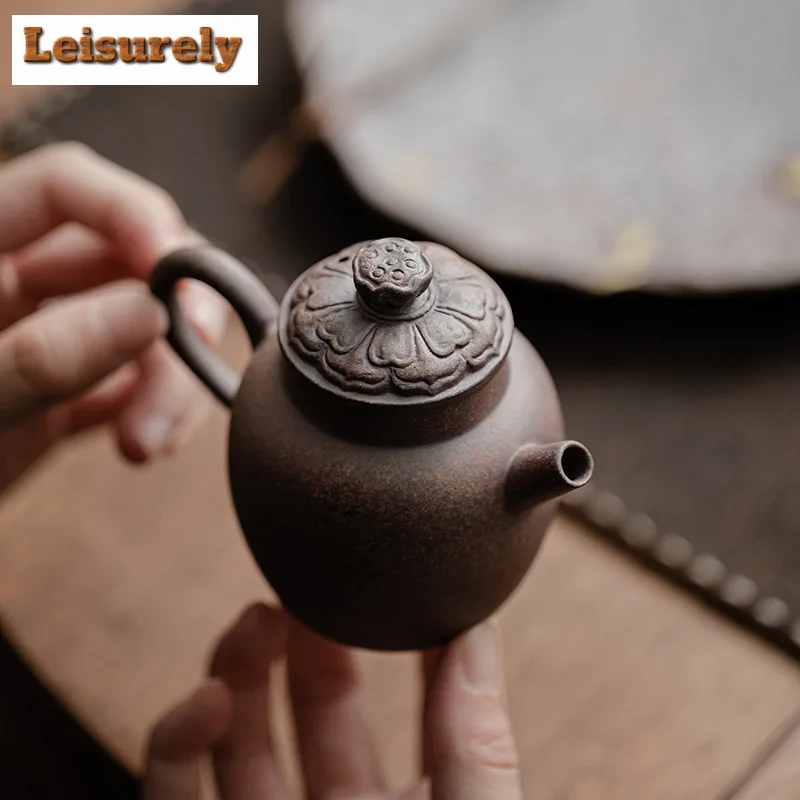120ML Zen Coloful Lotus Old Rock Mud Teapot Handamde Coarse Pottery Pot Tea Maker Kettle Oolong Tea Cha Equipment Ornaments Gift