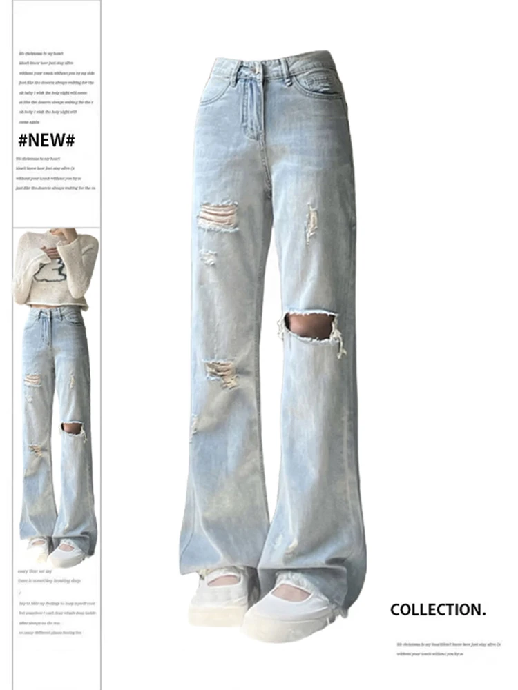 

Женские Синие рваные джинсы Y2k в стиле Харадзюку 1920-х годов, модные джинсовые брюки, уличная одежда в японском стиле 1920-х годов, брюки из искусственной кожи, винтажная одежда