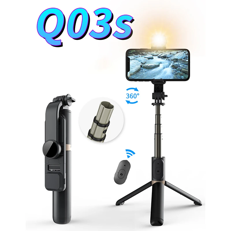 

Q03s New Wireless Bluetooth Selfie Stick Foldable Handheld Monopod Expandable Tripod With LED Light Remote Shutter