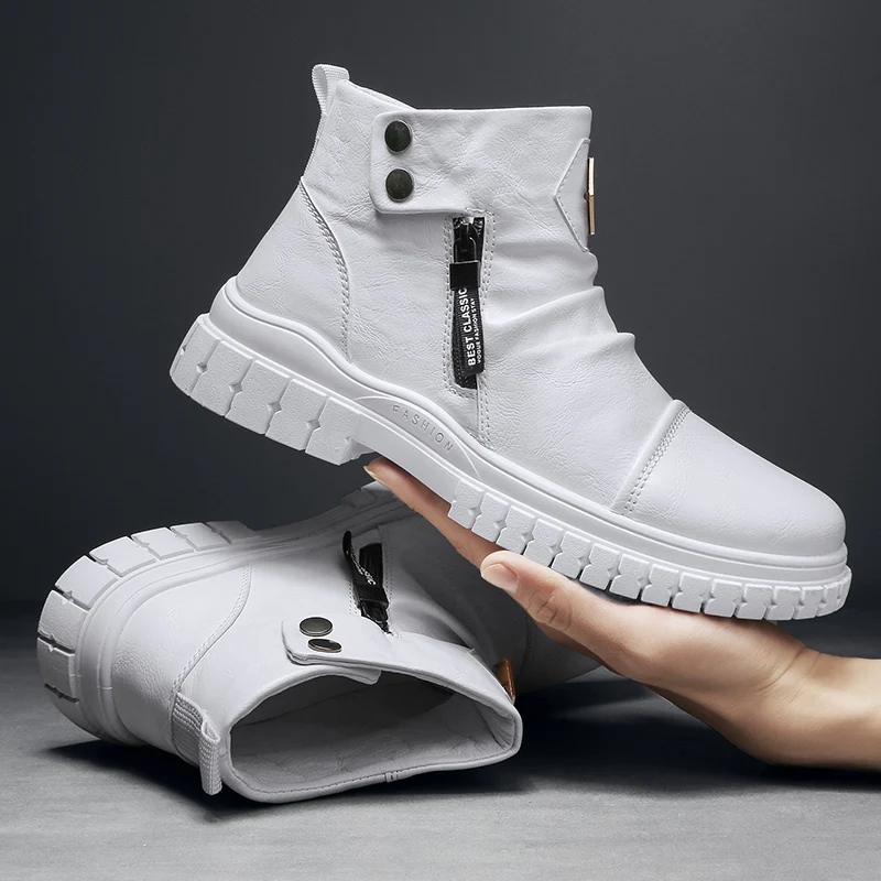 Trend Shoes Male White Sneakers Men Boots Fashion High Top Shoes