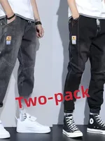 Cheap Casual Harajuku Sle Dstring Workwear Denim Pants Autumn Trendy Cuffed Loose Fit Long Trousers for Men