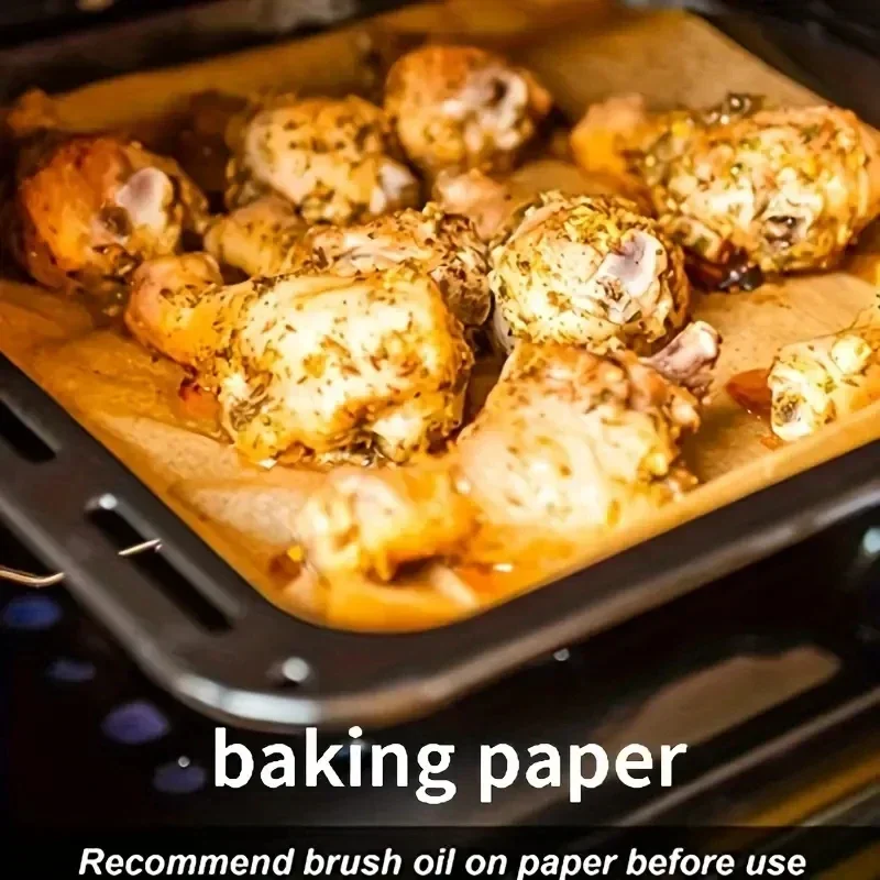 100PCS Natural silicone oil paper oven brown baking parchment paper air fryer baking oil accessories