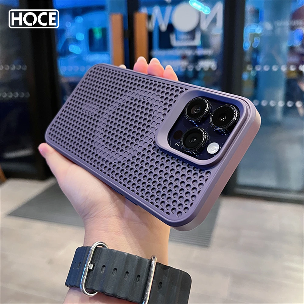 

Тонкие охлаждающие сетчатые Чехлы HOCE MagSafe для телефонов iPhone 15 14 13 12 Pro Max 14 15 Plus, чехол с теплоотдачей и беспроводной зарядкой