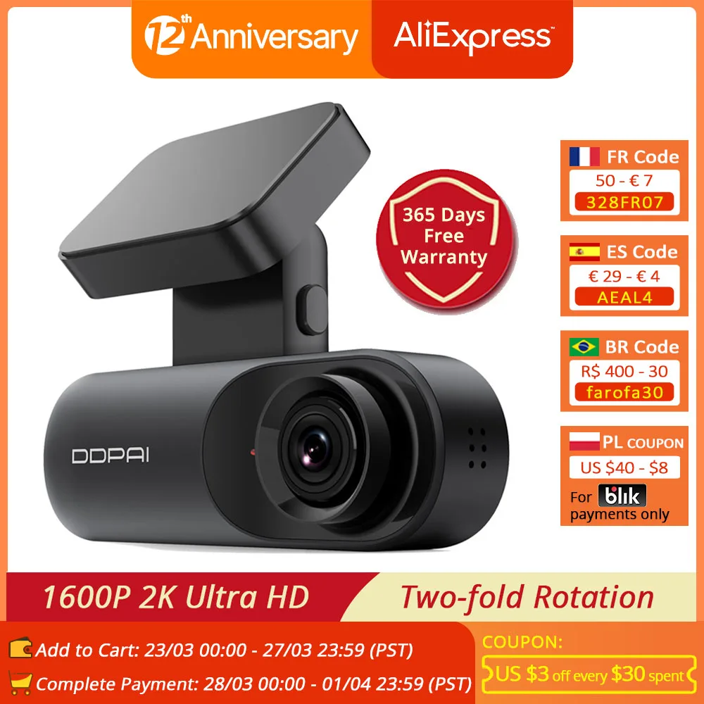 DDPAI Mola N3 Dash Cam 1600P 2K Ultra HD GPS Vehicle Drive Auto Video