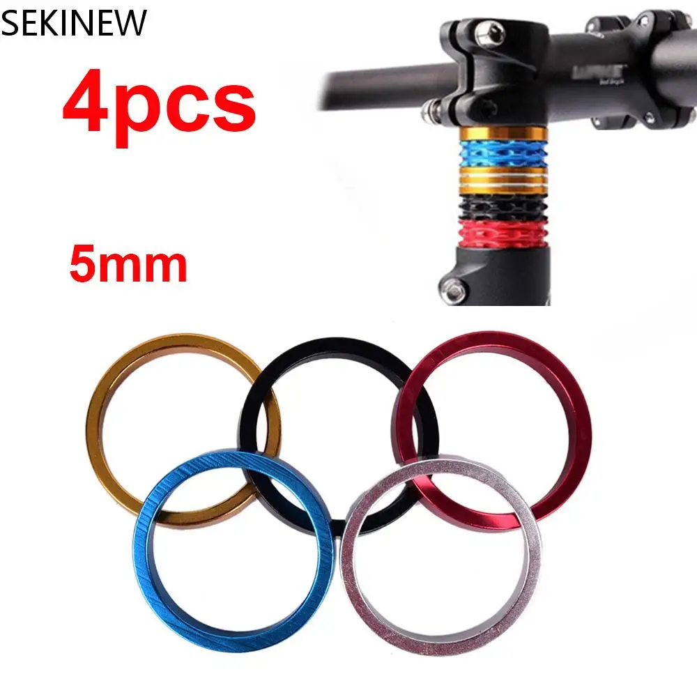 

4pcs 5mm Mountain Bike Front Fork Cycling Aluminum Alloy Bike Stem Handlebar Spacing Pad Spacer Bike Headset Ring Washer