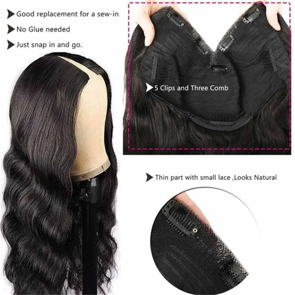 V Part Body Wave Wig 180% Density Brazilian Hair Virgin Hair 18-32 Inch Full Machine Made Human Wigs Human Qu