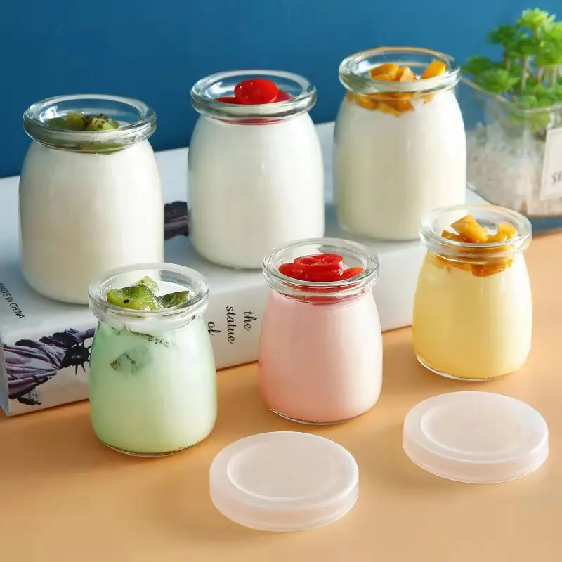 100/150/200ml Clear Glass Food Bottle with Lid Pudding Yogurt Container Milk Jams Jelly Mousse Honey Spice Storage Jars Mini Cup 2