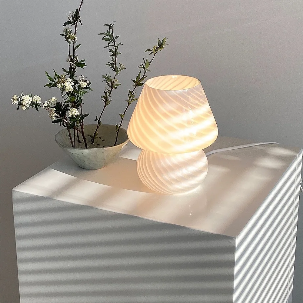 Description Picture 4 of itemGlass Table Lamp Mushroom Desk Lamps Bedroom Bedside Desktop Decorative Room Night Light Modern Minimalist Atmosphere Led Lights