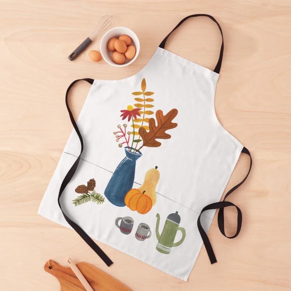 

Sweater weather still life illustration Apron painting Kitchen accessories Woman Work professional hairdresser Apron