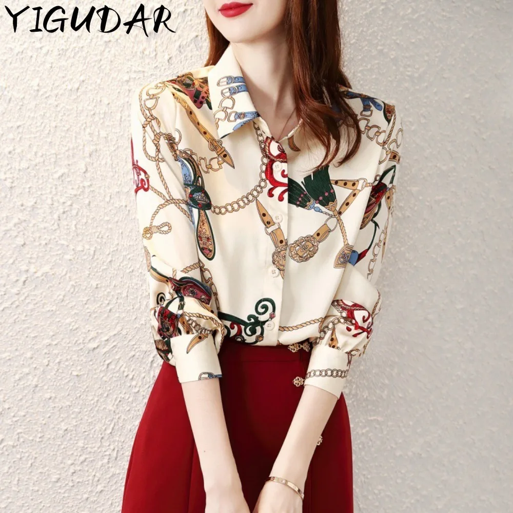 

New Fashion Long Sleeve Print Chiffon Blouse Shirt Women Tops Blusas Mujer De Moda 2024 Casual Blouse Women Blusa camisas