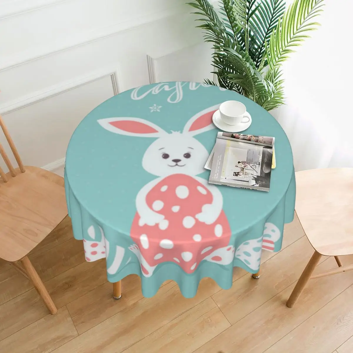

Happy Easter Rabbit Tablecloths Living Room Table Decoration Fabric Round Tablecloth