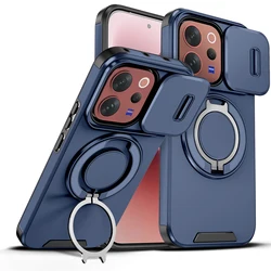 Magnetic Ring Stand Phone Case with Slide Camera Lens Protection and Durable TPU Frame for Vivo V60 Lite 5G (Blue)