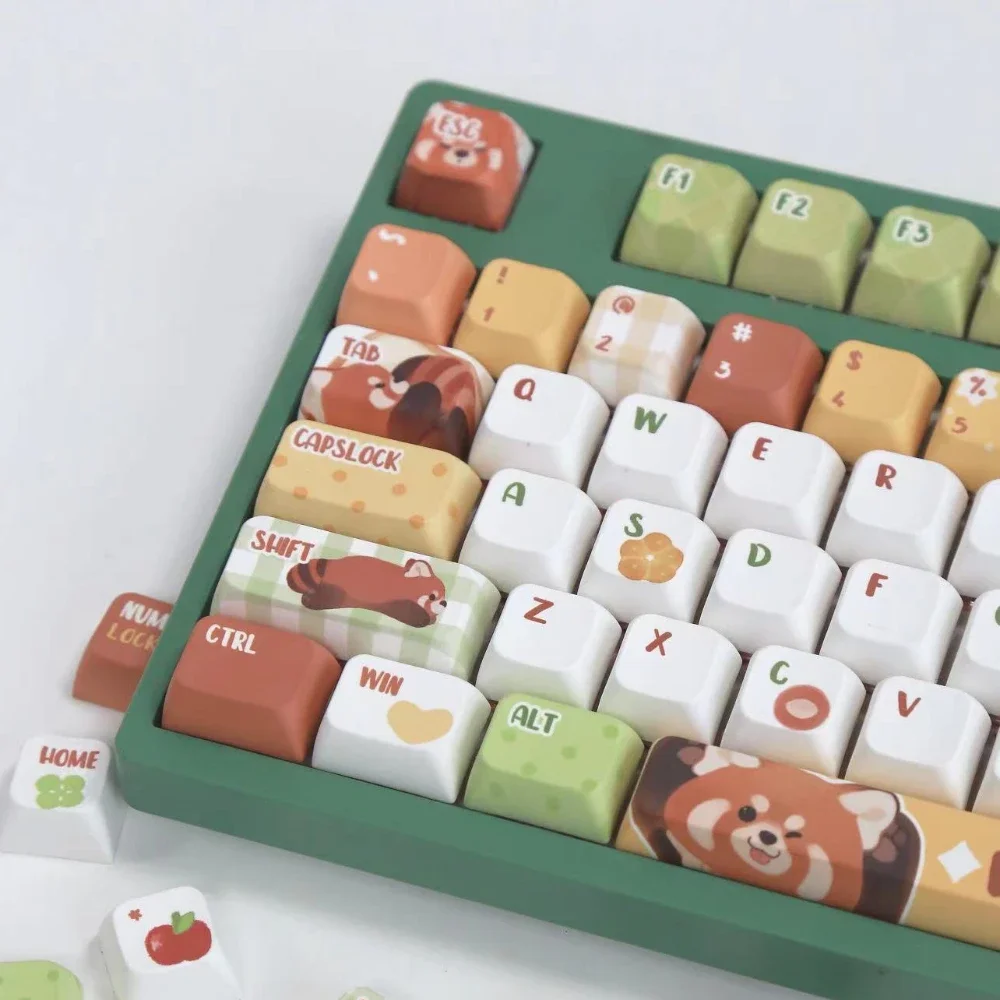 Pbt Red Panda Puff Keycap Teclado Mecânico Pbt Personalizado Faça Você Mesmo Desenhos Animados Bonito Xda Sublimação 104 Chaves