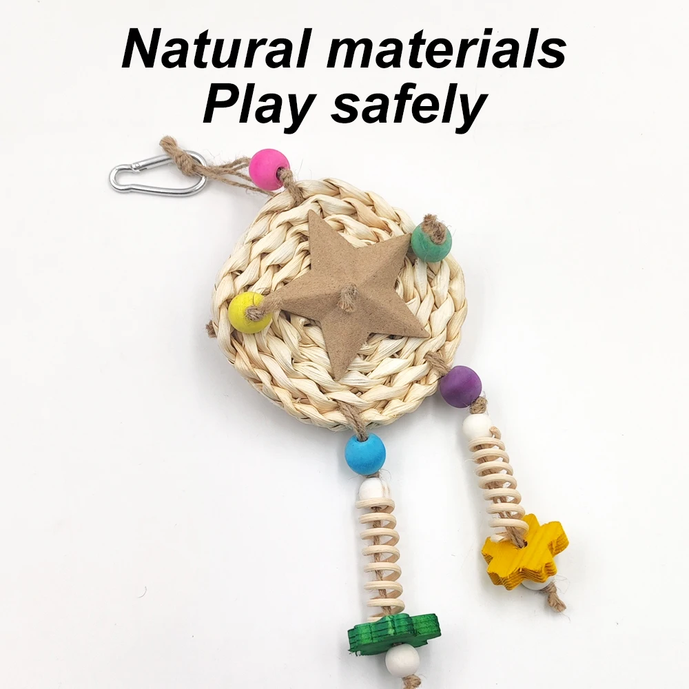 Random Color Rattan Parrot Swing Chew Toy with Wood Ball Interactive Hanging Bite Toys for Pet Birds Parrots Cage Decor Supplies