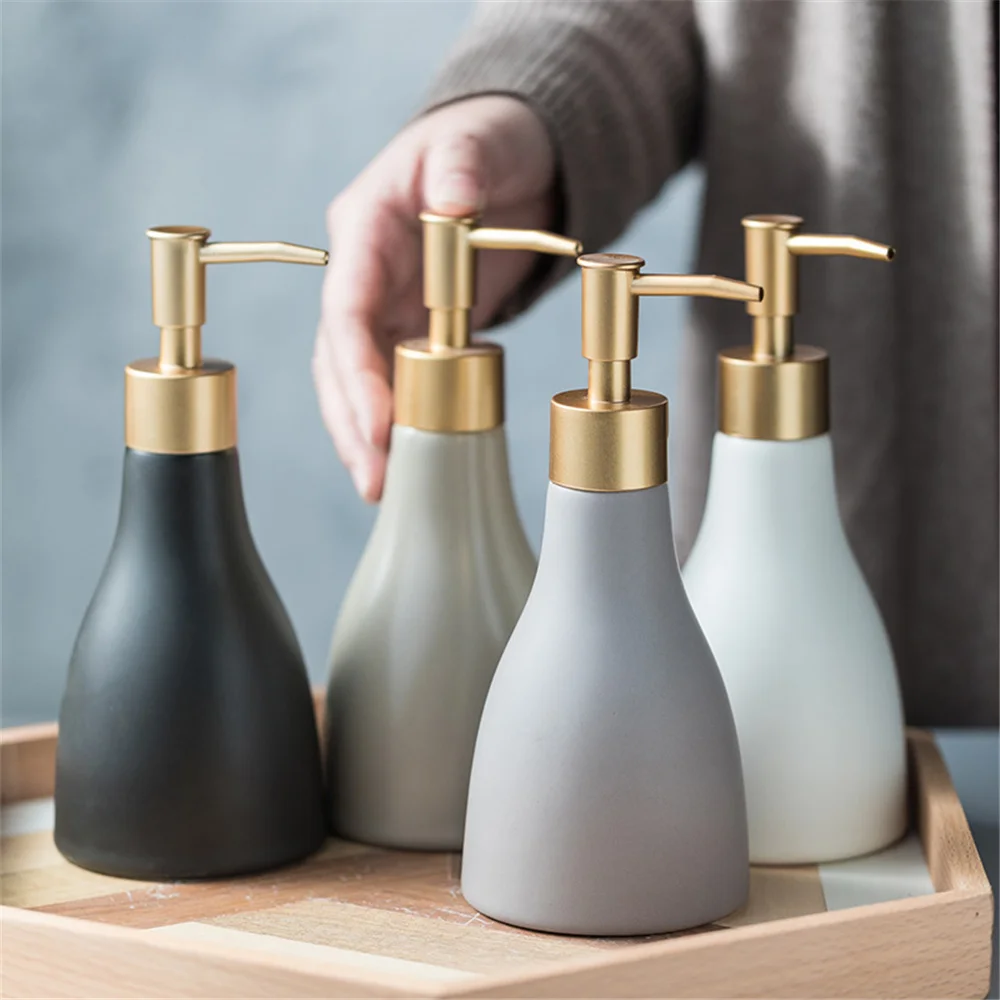 280ml Ceramic Soap Dispenser Bottle Solid Color Detergent Storage