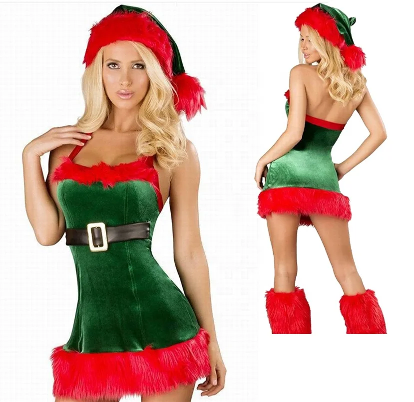 

Most Popular Christmas Cosplay Costume Christmas Masquerade Halloween Party Sexy Suspenders Dress with Accessories