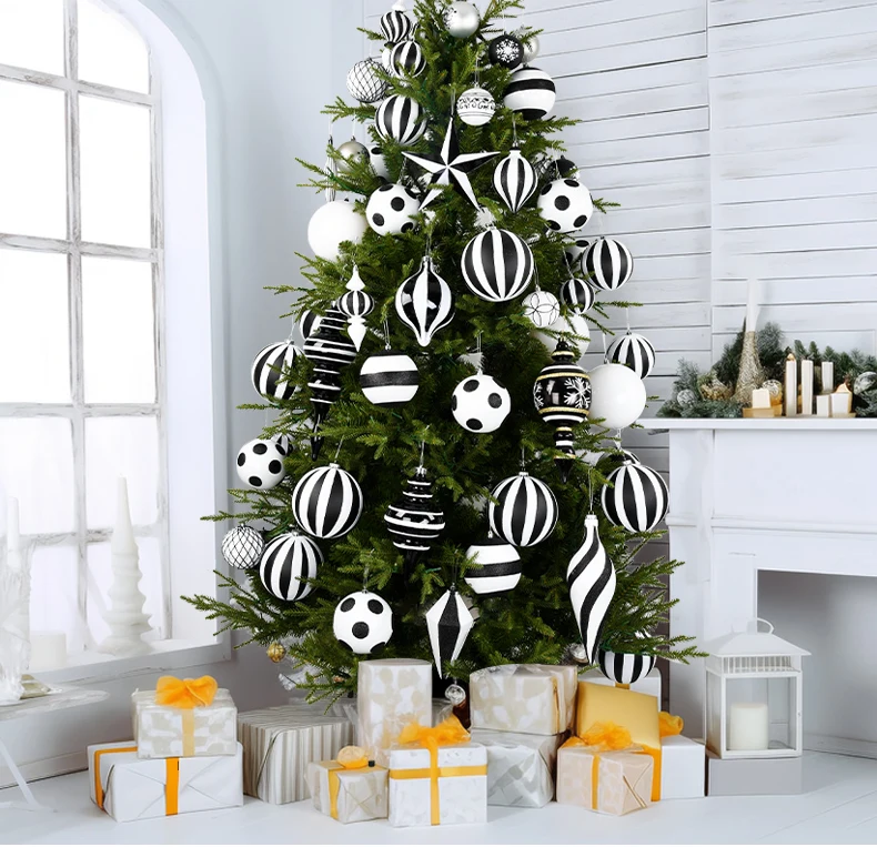 Description Picture 2 of item8-30cm 1-6pcs Christmas Tree Decoration White Black Balls Christmas Home Holiday Party Ornaments Hanging Ball 2024 New Year Gift