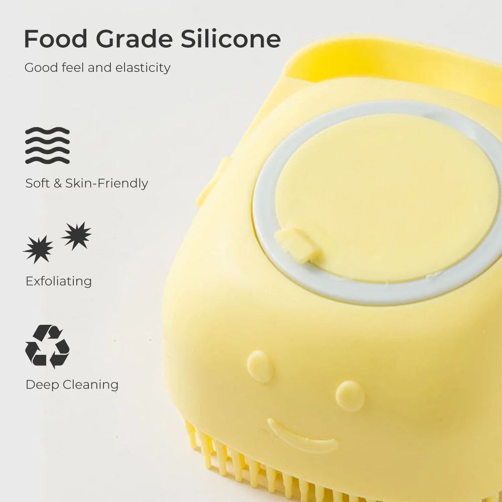 Pet Grooming Shower Brush Shampoo Dispenser Massage Soft Silicone 2in1 self Cleaning Dog Bath Brush
