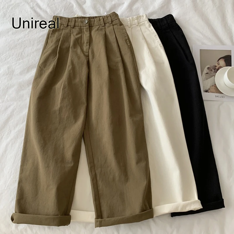 

Unireal 2022 Summmer Autumn Women Harem Pant High Waist Black Khaki Casual Cropped Baggy Cargo Pant Trousers