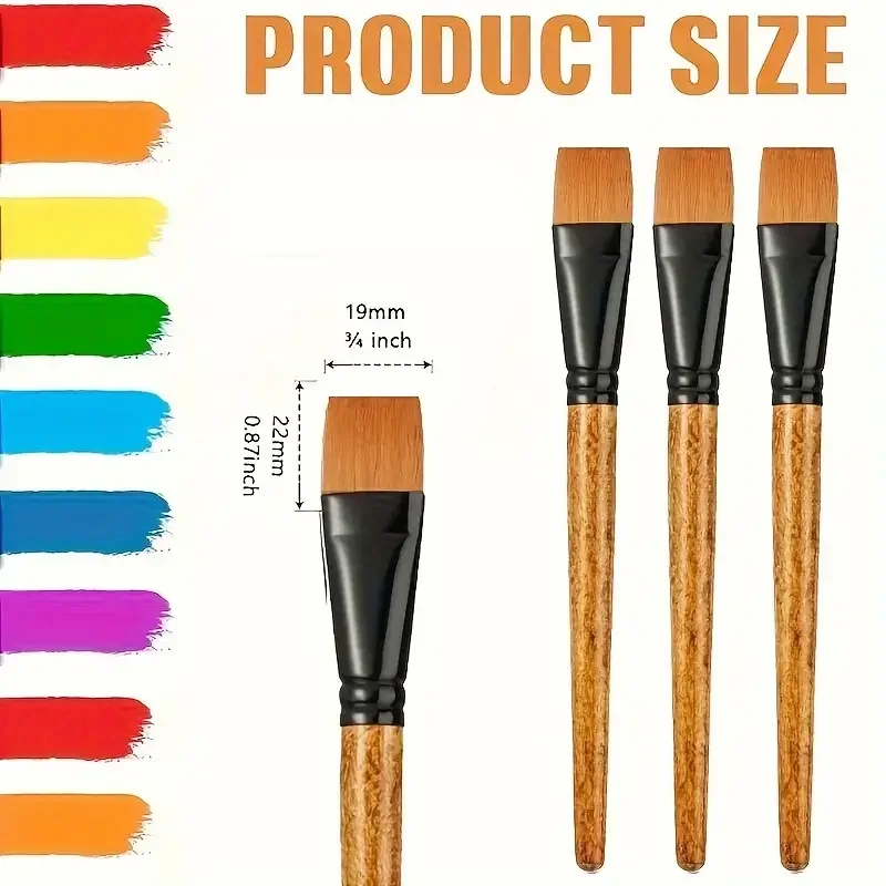 5/10pcs Premium Flat Paint Brush Set - Versatile Synthetic Nylon Brushes for Watercolor, Acrylic, Oil Painting & Body Art 5