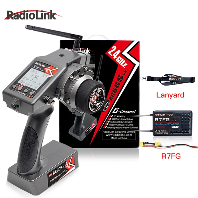 Radiolink RC6GS V2 2.4G 6 Channel Radio Transmitter with R7FG Receiver Gyro Telemetry Included Remote Controller for RC Car Boat