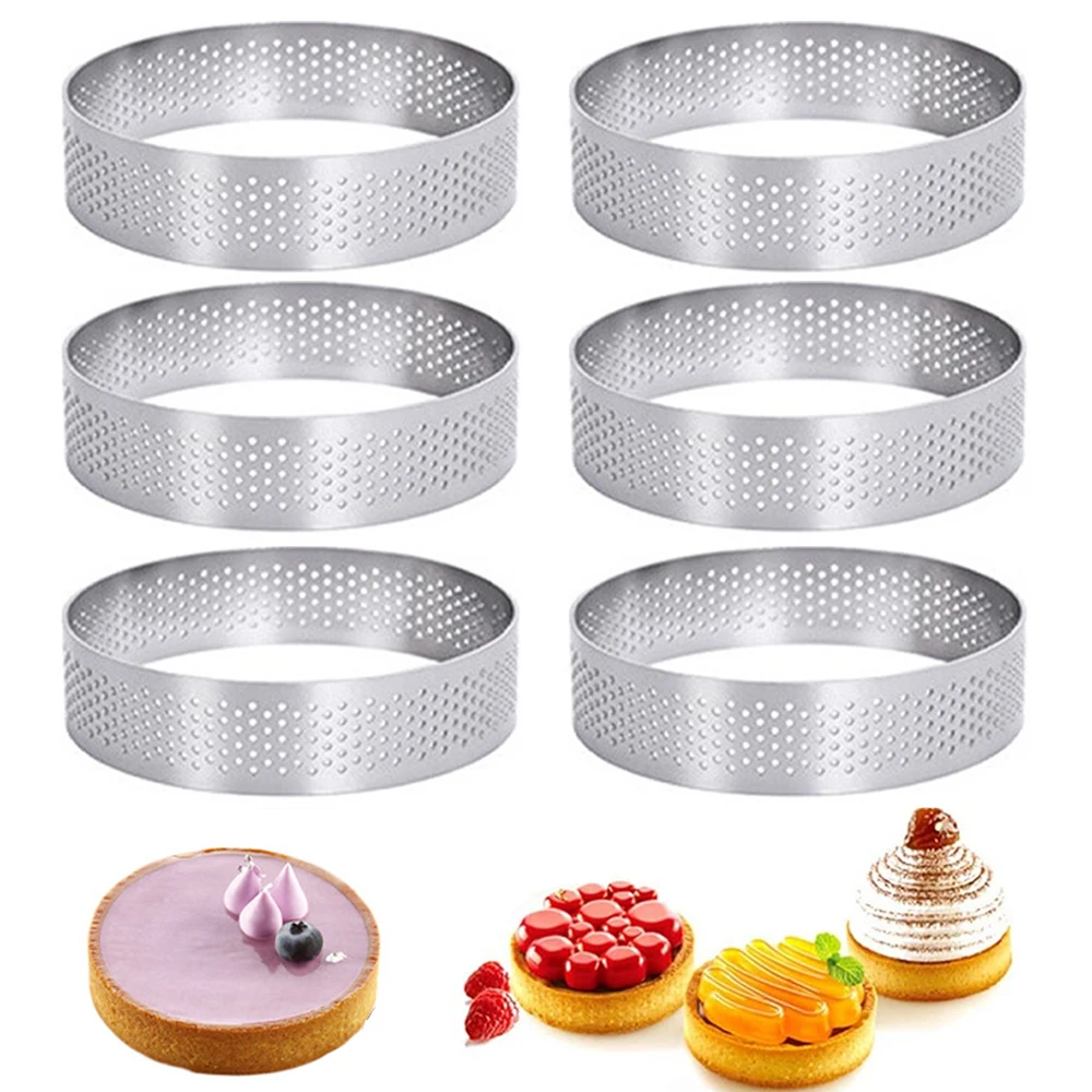 TartRingStainlessSteelTartletMoldCircleCutterPieRingHeatResistantPerforatedCake