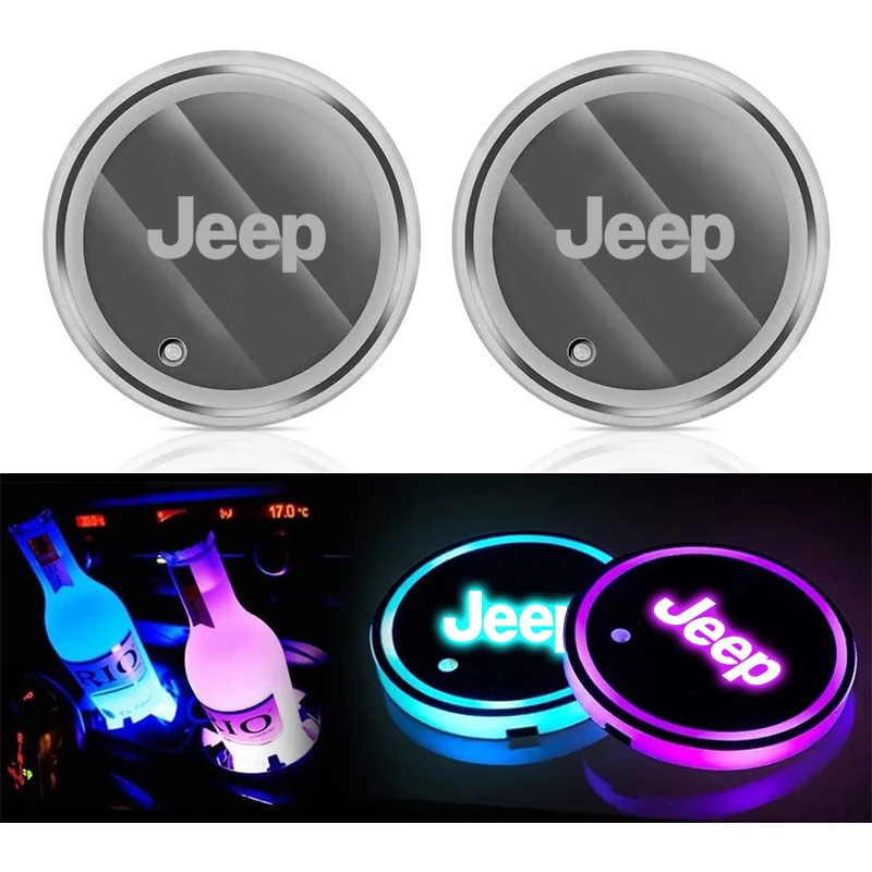 2pcs LED Car Water Cup Mat Drink Holder For Jeep Grand Cherokee XJ SRT Renegade Compass Wrangler JK TJ Patriot Trail Hawk Led Interior Lights